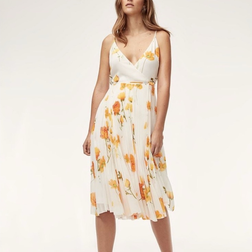 Aritzia Wilfred Floral Pleated Wrap Dress